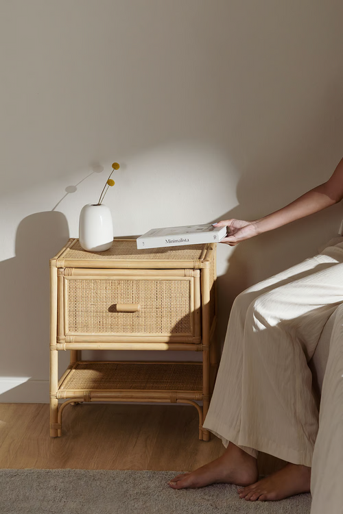 Rattan Bedside table | Wooden Bedside Table - Anahita