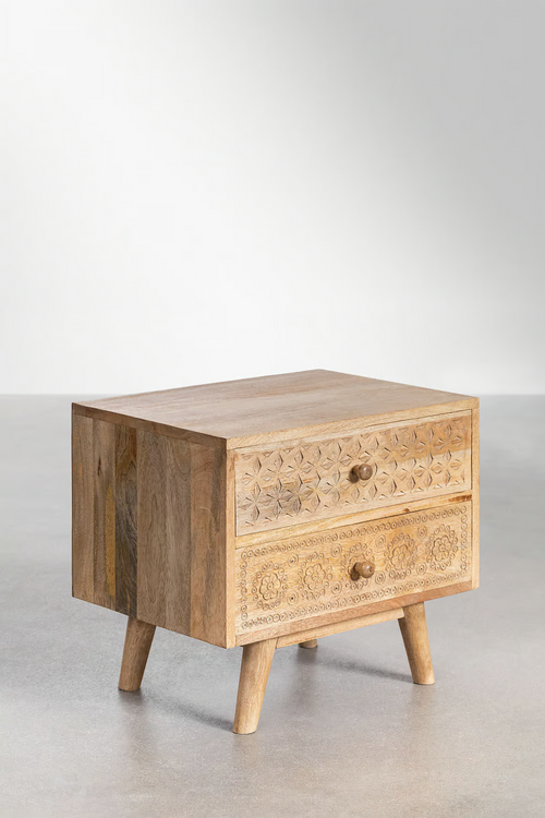 Mango Wood Nightstand Table | Wooden Bedside Table - Bhuvi