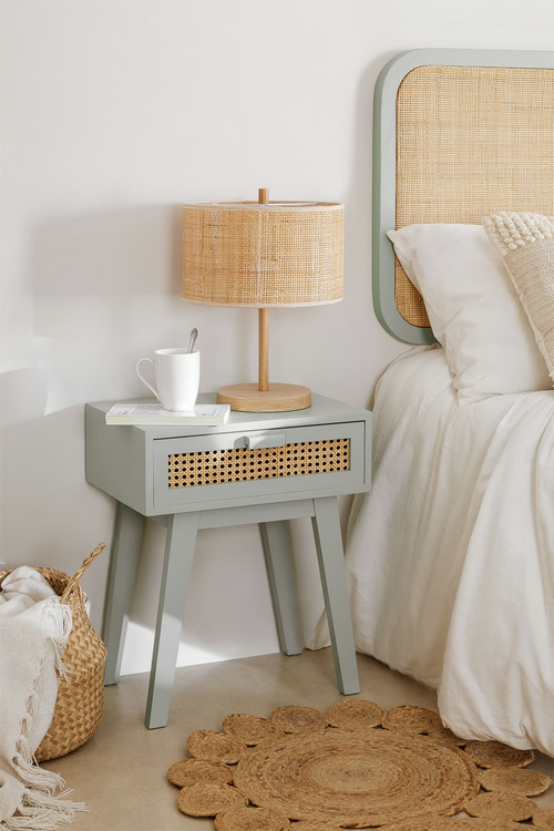 Rattan & Mango Wood Bedside Table - Kiara
