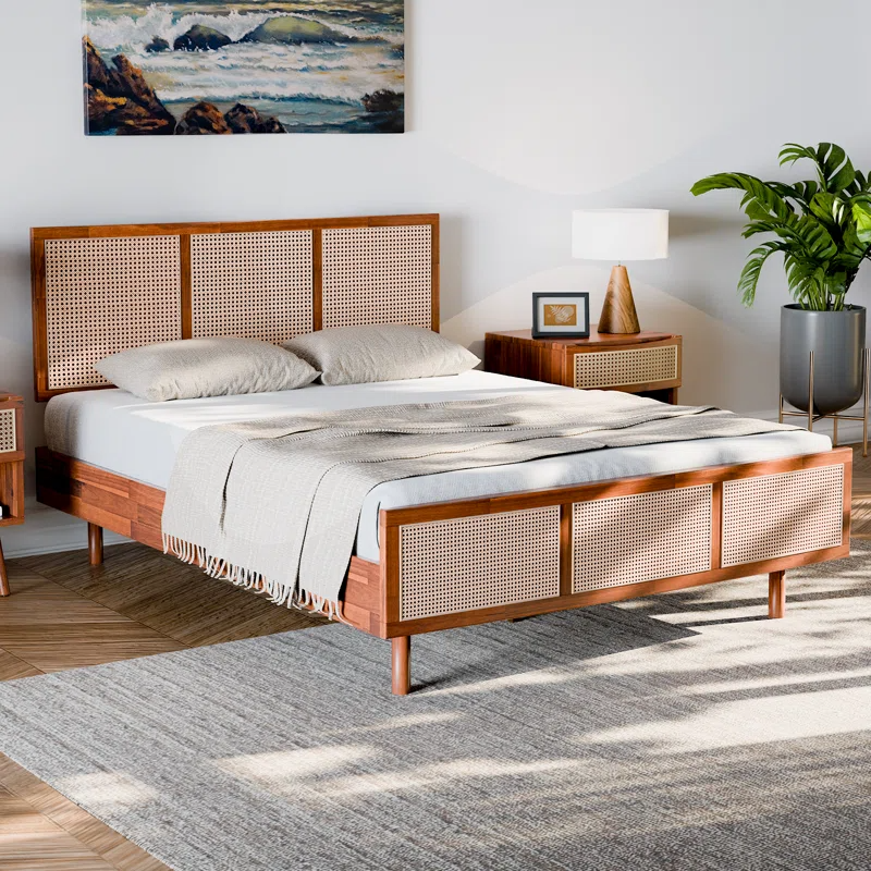 Solid Wood Rattan Bed For Bedroom | Cane Bed For Home -Aniya - Akway Bedroom > Beds & Bed Frames (Image 2)
