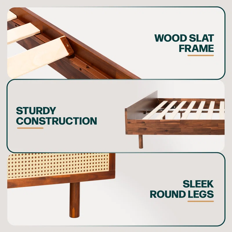 Solid Wood Rattan Bed For Bedroom | Cane Bed For Home -Aniya - Akway Bedroom > Beds & Bed Frames (Image 4)