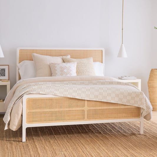 Solid Wood Rattan Bed For Bedroom | Cane Bed For Home -Khushi - Akway Bedroom > Beds & Bed Frames (Image 1)