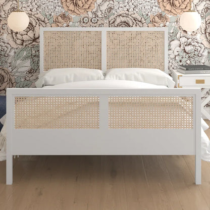 Solid Wood Rattan Bed For Bedroom | Cane Bed For Home -Alohi