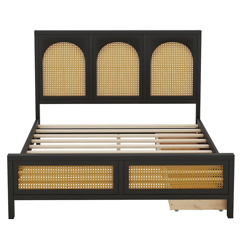 Solid Wood Rattan Bed For Bedroom | Cane Bed For Home -Nirav