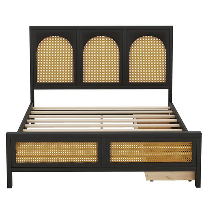 Solid Wood Rattan Bed For Bedroom | Cane Bed For Home -Nirav