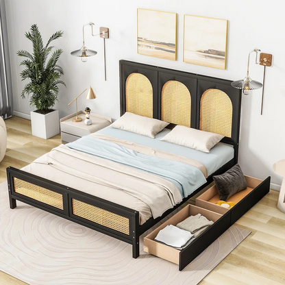 Solid Wood Rattan Bed For Bedroom | Cane Bed For Home -Nirav