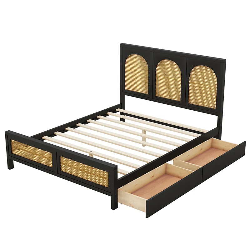Solid Wood Rattan Bed For Bedroom | Cane Bed For Home -Nirav