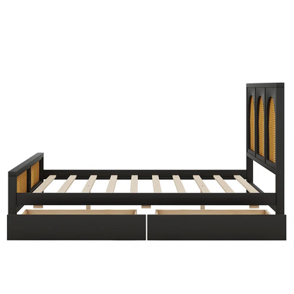 Solid Wood Rattan Bed For Bedroom | Cane Bed For Home -Nirav