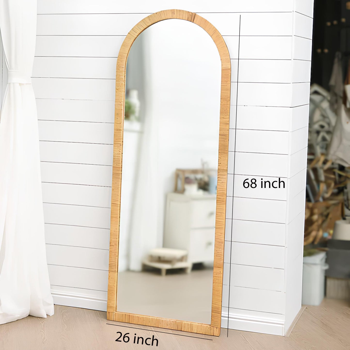 Bamboo Floor Mirror for living room | Cane Floor Mirror | Rattan Mirror -Viraj