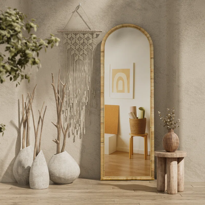 Bamboo Floor Mirror for living room | Cane Floor Mirror | Rattan Mirror -Jenika