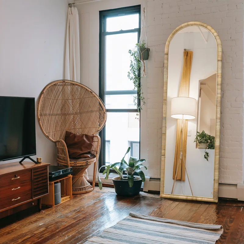 Bamboo Floor Mirror for living room | Cane Floor Mirror | Rattan Mirror -Jenika
