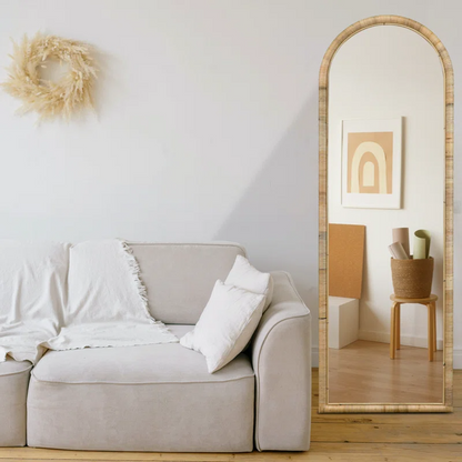 Bamboo Floor Mirror for living room | Cane Floor Mirror | Rattan Mirror -Jenika