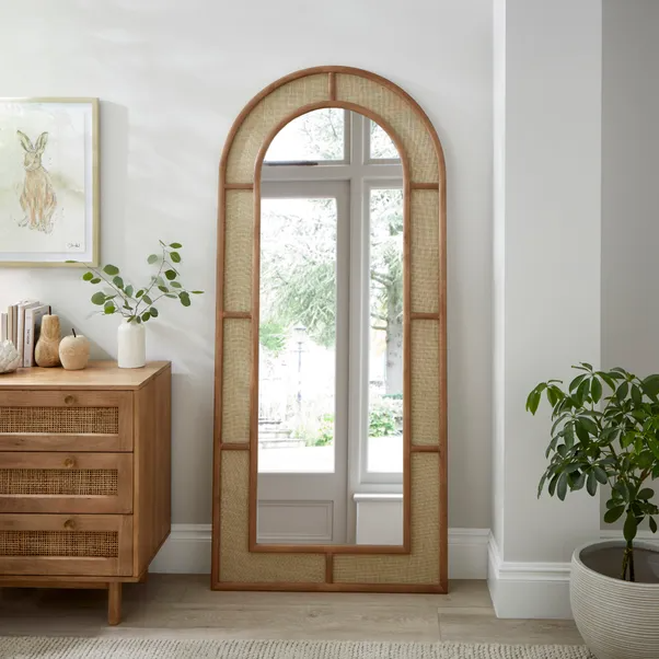 Bamboo Floor Mirror for living room | Cane Floor Mirror | Rattan Mirror -Ayana - Akway