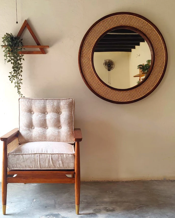 Bamboo Wall Mirror for living room | Cane Wall Mirror | Rattan Mirror -Asmita - Akway Uncategorized (Image 2)