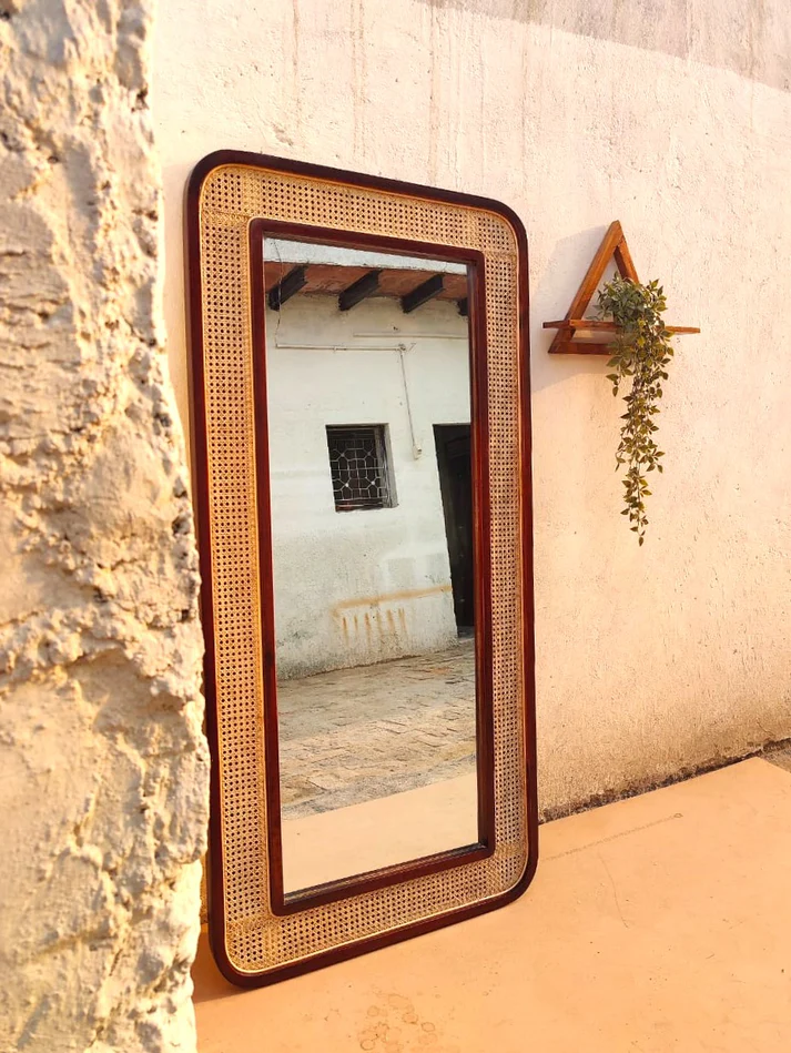 Bamboo Wall Mirror for living room | Cane Wall Mirror | Rattan Mirror -Akriti - Akway Uncategorized (Image 3)