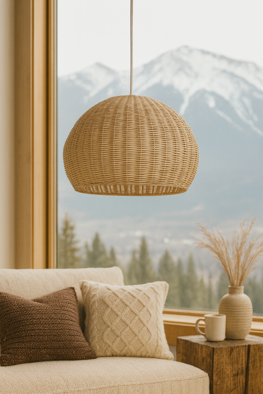 Bamboo Hanging lamp for Living Room | Rattan Pendant light | Cane ceiling light - Alecto