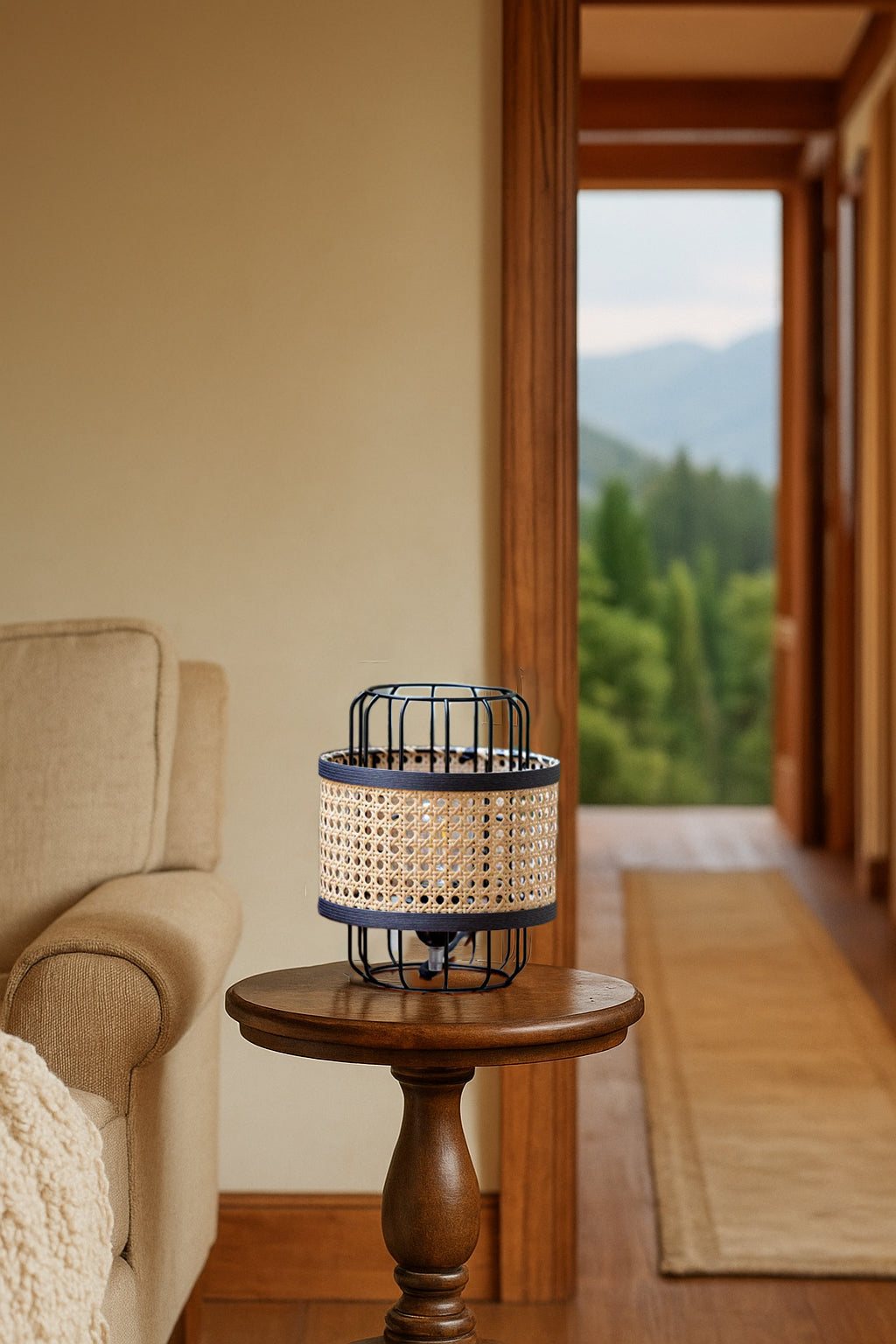 Rattan Table lamp for Living room | Bamboo Bedside table lamp | Cane Table lamp -Alia by Akway - Image 6