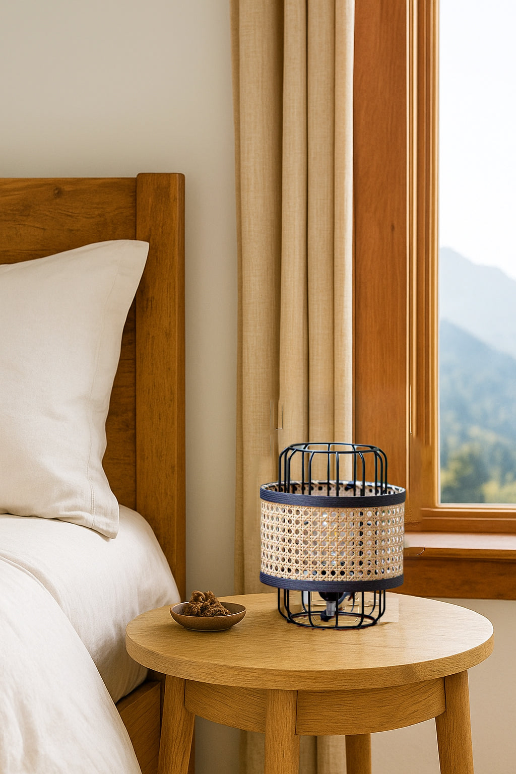 Rattan Table lamp for Living room | Bamboo Bedside table lamp | Cane Table lamp -Alia by Akway - Image 7