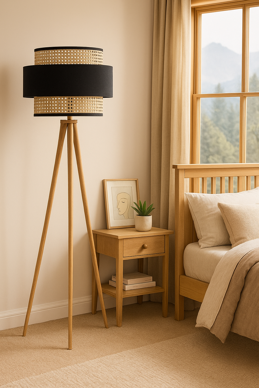 Rattan Cane Webbing Floor Lamp Bamboo Floor Lamp Cane Floor Lamp Wooden Standing lamp -Anelisa by Akway - Image 6