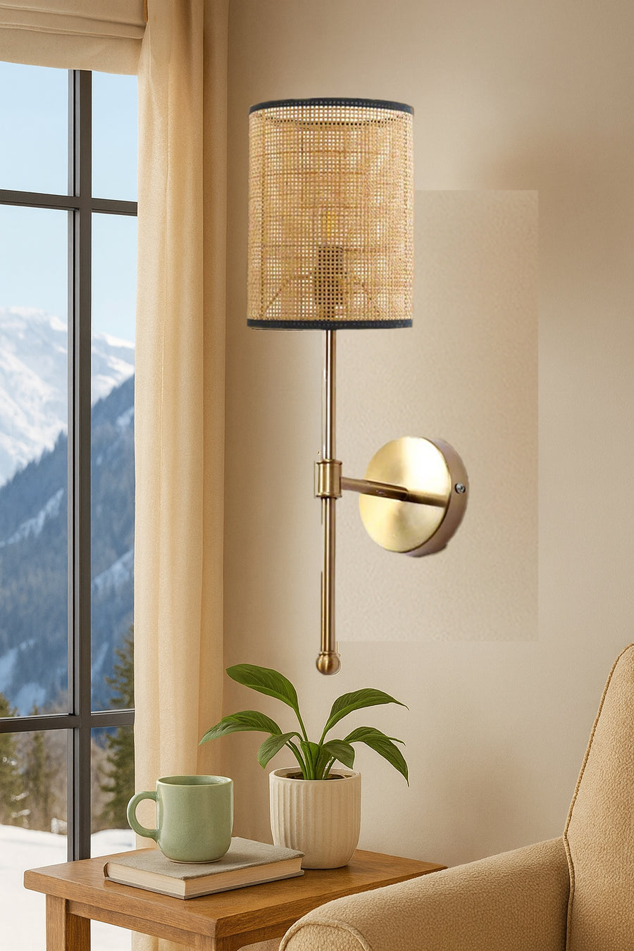 Cane Wall Light For Living Room | Bamboo Wall Lamp - Anika by Akway - Image 3