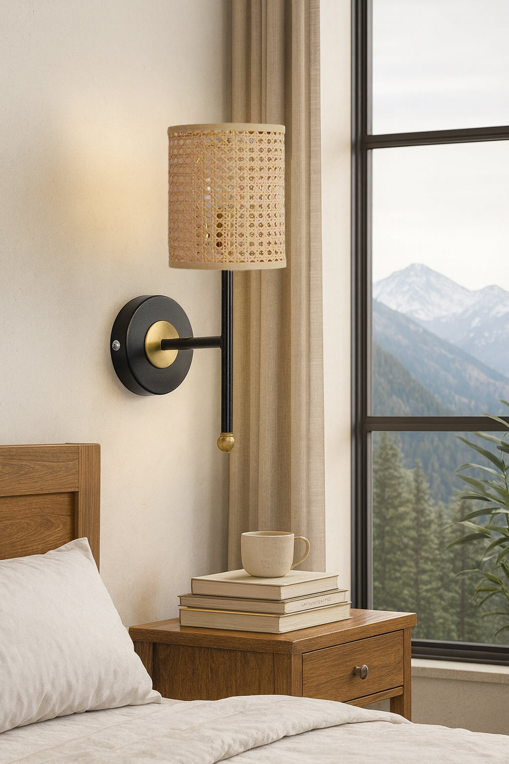 Rattan Wall Lamp For Living Room | Bamboo Wall Scone - Anusha