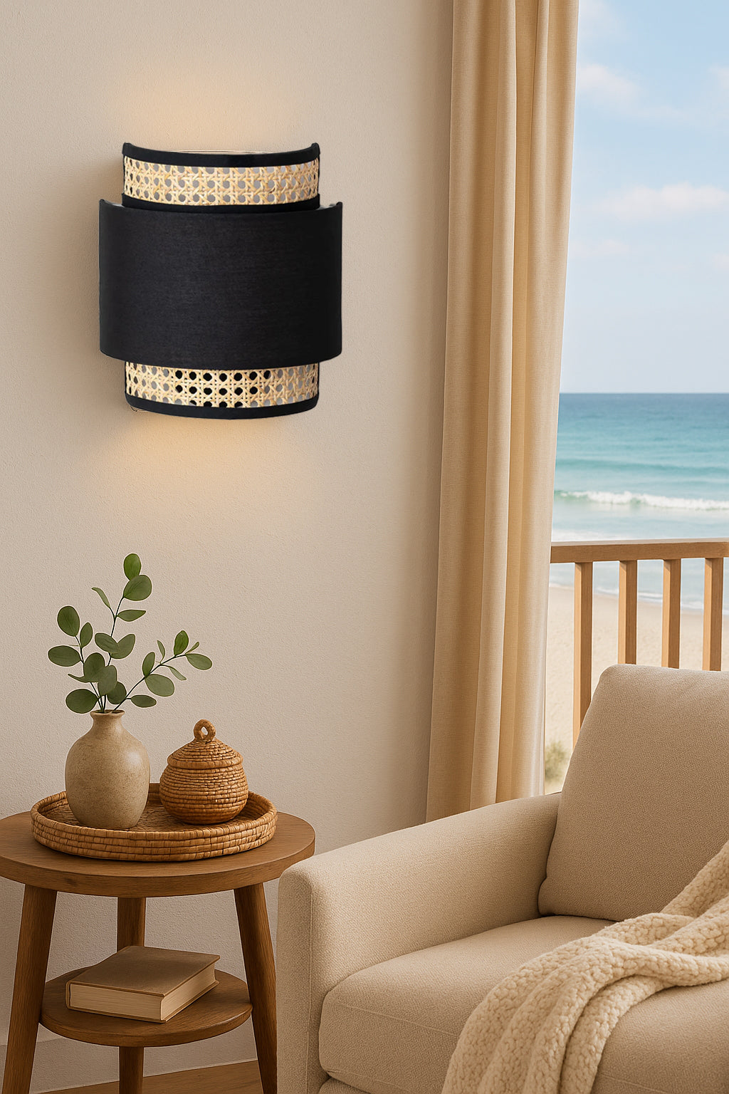 Bamboo Wall lamp for Living Room | Rattan Pendant light |Cane Webbing Wall Lamps-Aruna