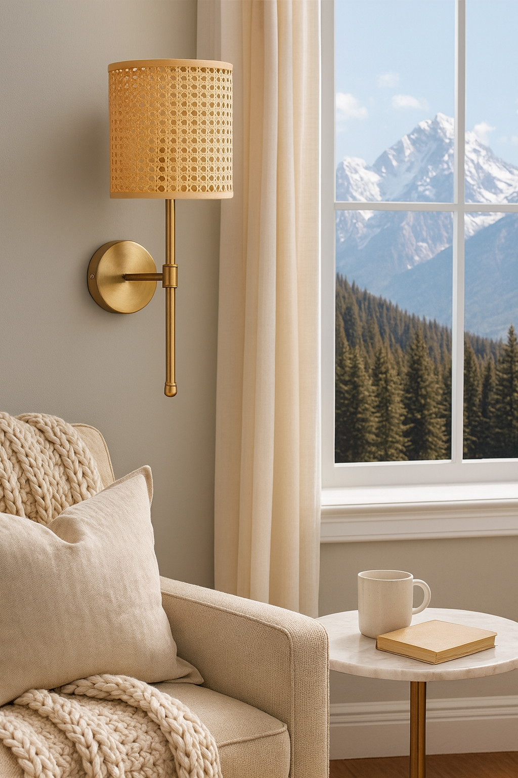 Rattan Wall Lamp For Living Room | Cane Wall Light - Avni