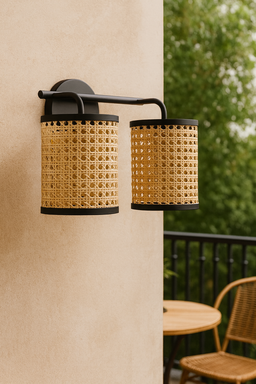 Bamboo Wall lamp for Living Room | Rattan Pendant light |Cane Webbing Wall Lamps- Azure by Akway - Image 5