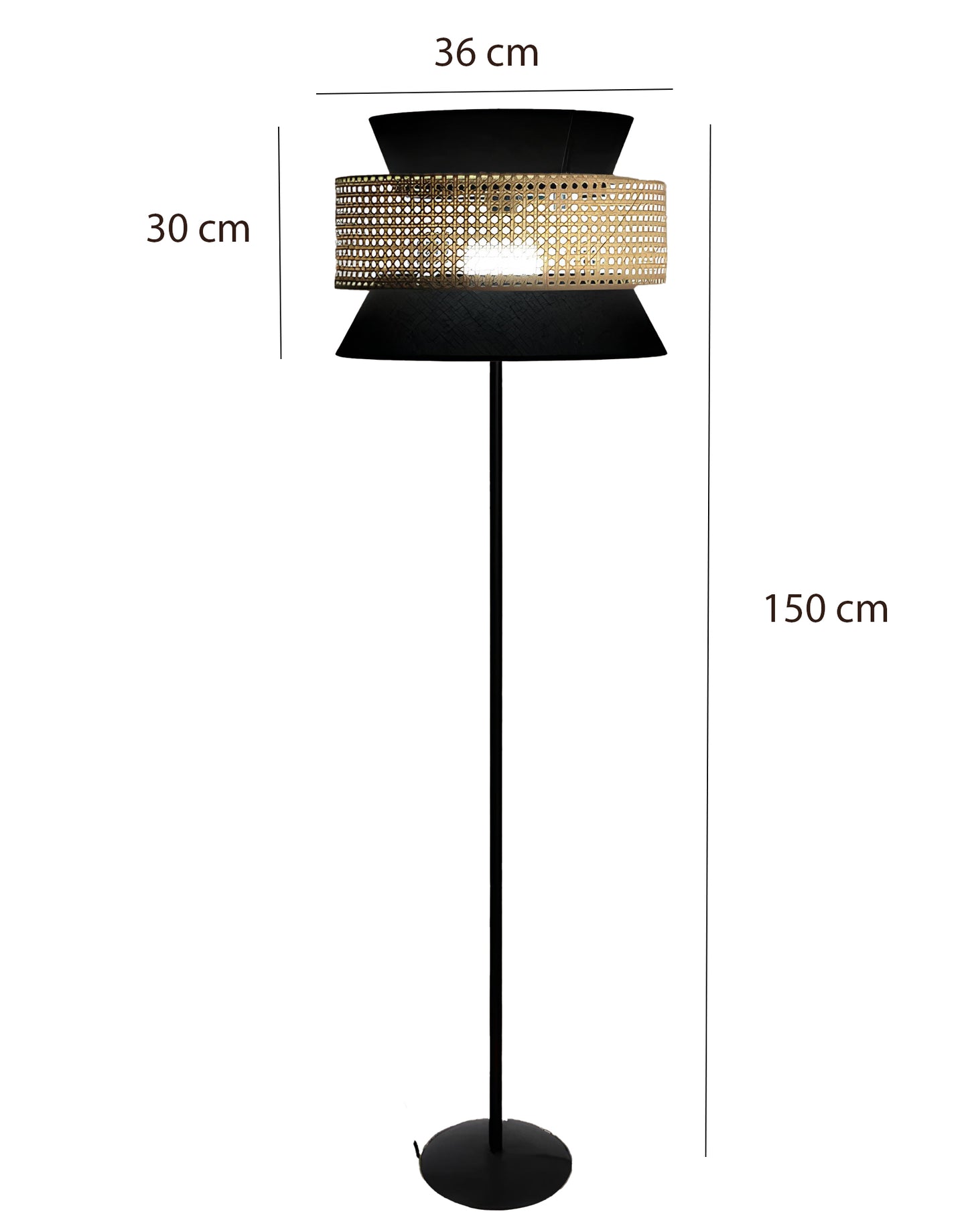 Rattan Cane Webbing Floor Lamp Bamboo Floor Lamp Cane Floor Lamp (Cone Shaped) -Abriana