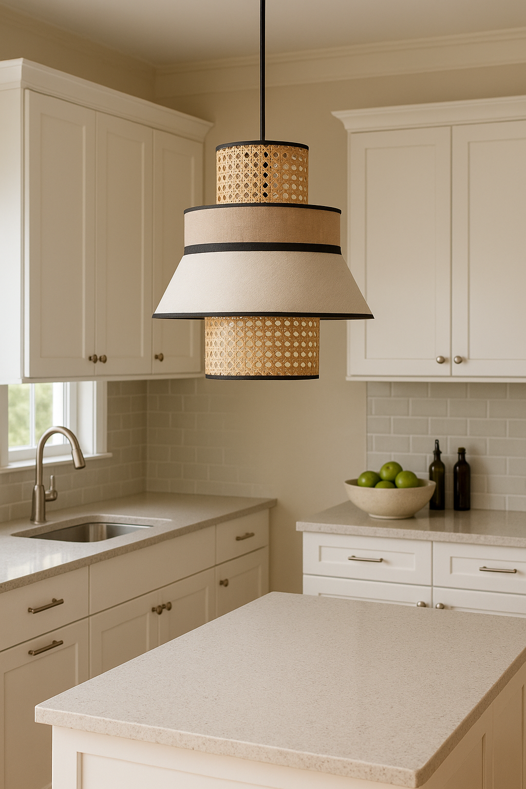 Rattan Hanging lamp for Living Room | Cane Pendant light | Wicker ceiling light - Adley 25cm Dia by Akway - Image 4