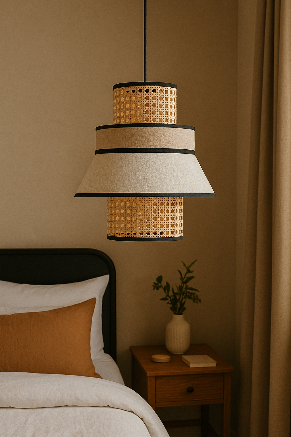 Rattan Hanging lamp for Living Room | Cane Pendant light | Wicker ceiling light - Adley 25cm Dia by Akway - Image 2