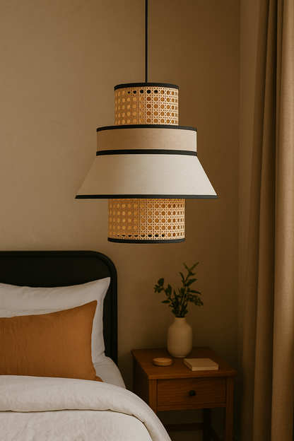 Rattan Hanging lamp for Living Room | Cane Pendant light | Wicker ceiling light - Adley 25cm Dia by Akway - Image 2