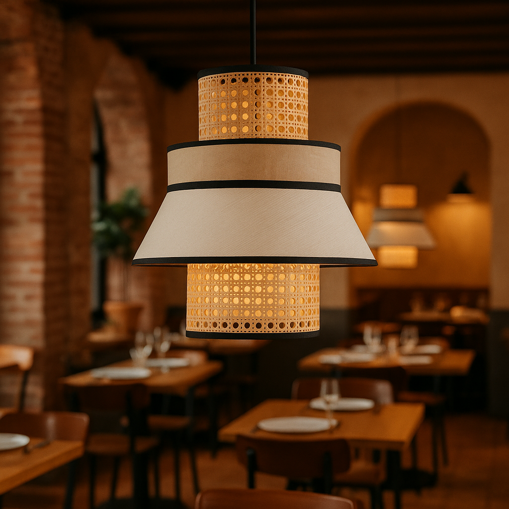 Rattan Hanging lamp for Living Room | Cane Pendant light | Wicker ceiling light - Adley 25cm Dia by Akway - Image 6