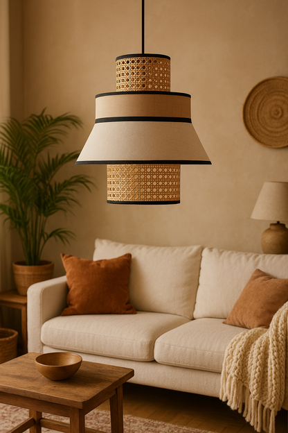Rattan Hanging lamp for Living Room | Cane Pendant light | Wicker ceiling light - Adley 25cm Dia by Akway - Image 8