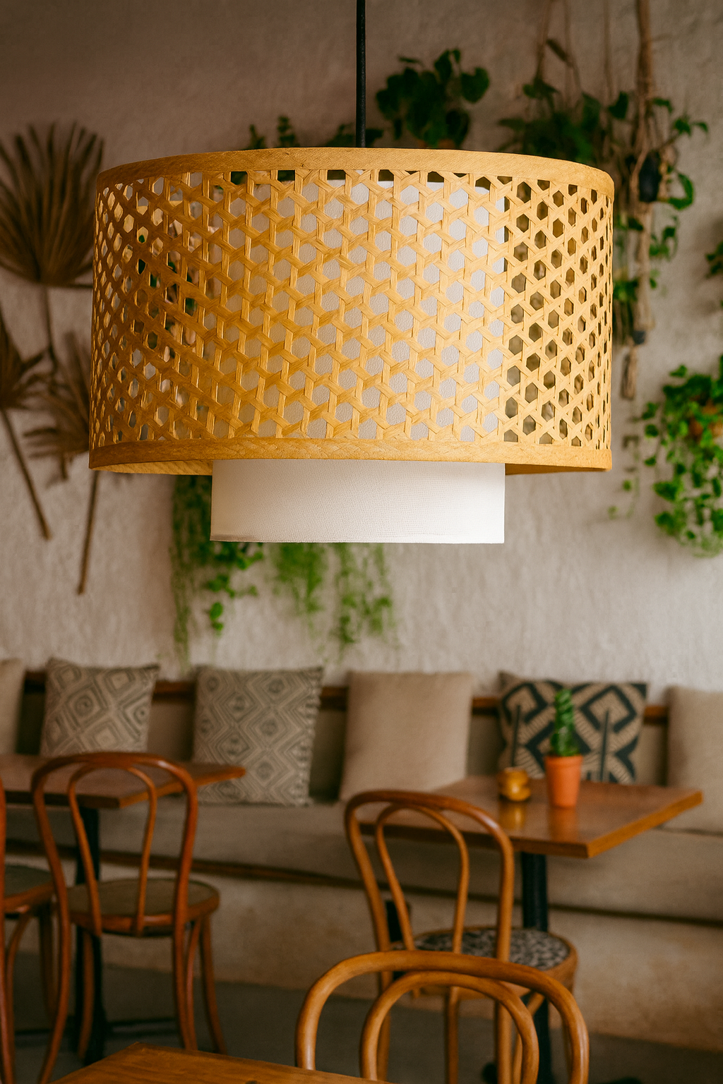 Bamboo Hanging lamp for Living Room | Rattan Pendant light | Cane ceiling light - Adrian by Akway - Image 3