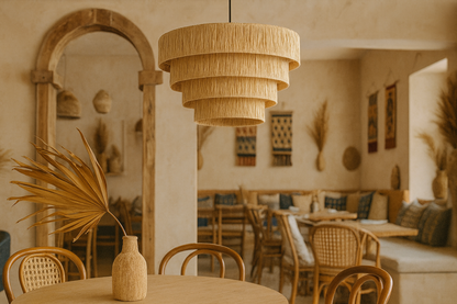 Bamboo Hanging lamp for Living Room | Rattan Pendant light | Cane ceiling light - Advik 20" Dia x 13" H by Akway - Image 1