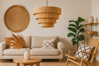 Bamboo Hanging lamp for Living Room | Rattan Pendant light | Cane ceiling light - Advik 20" Dia x 13" H by Akway - Image 4