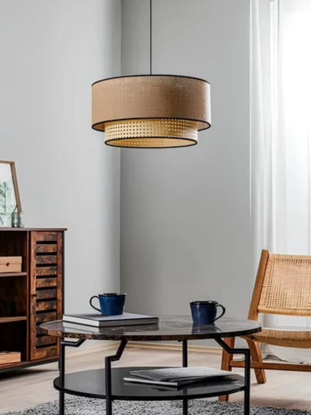 Bamboo Hanging lamp for Living Room | Rattan Pendant light | Cane ceiling light - Ahalya - Akway