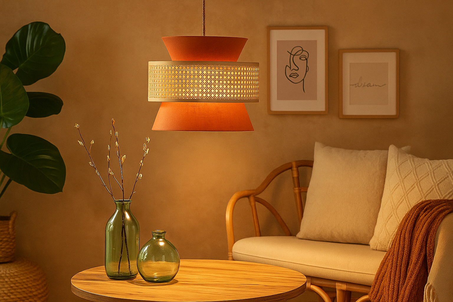 Bamboo Hanging lamp for Living Room | Rattan Pendant light | Cane ceiling light -Aiden by Akway - Image 3