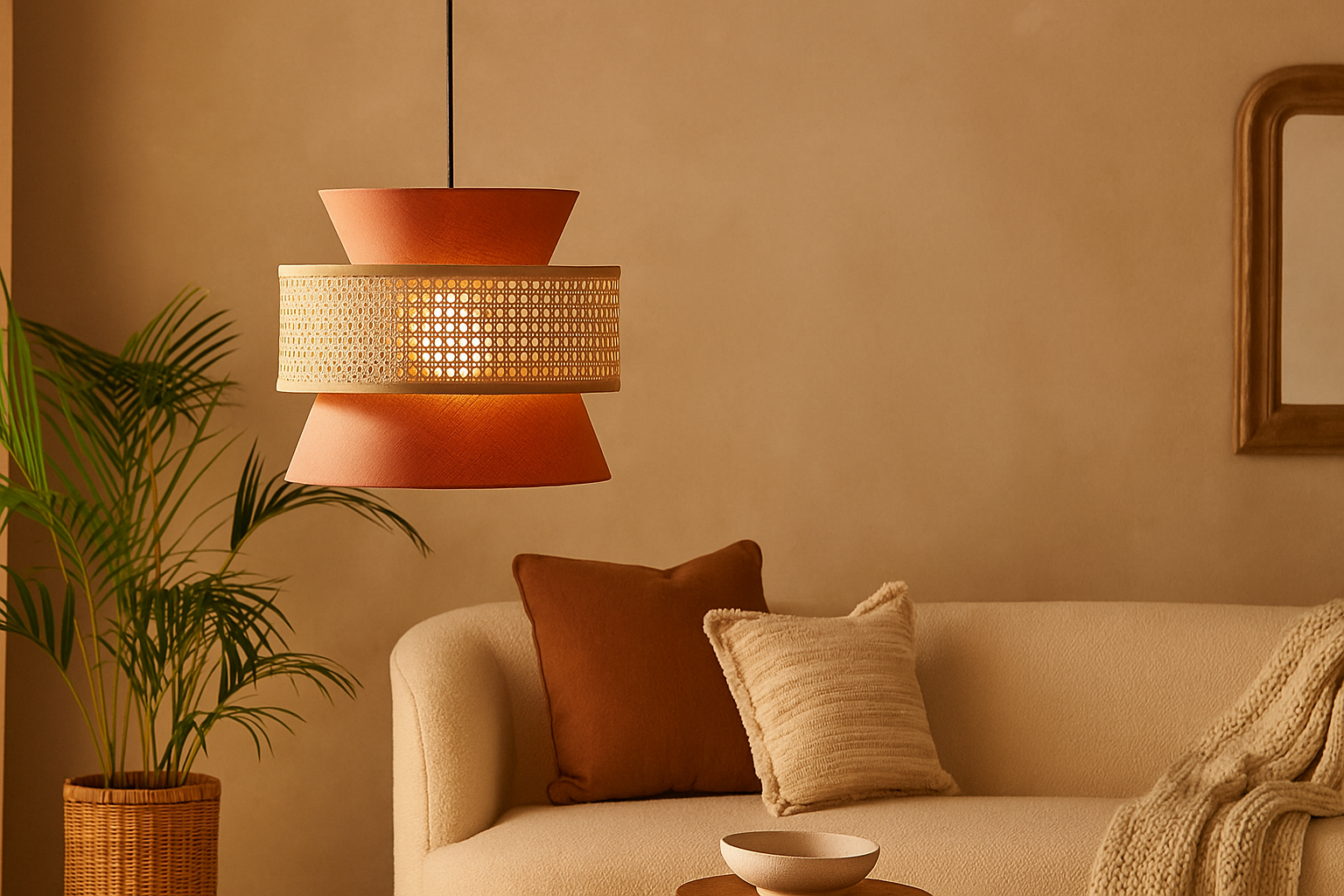 Bamboo Hanging lamp for Living Room | Rattan Pendant light | Cane ceiling light -Aiden by Akway - Image 6