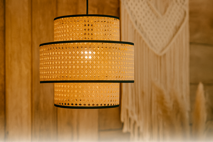 Bamboo Hanging Lamp For Living Room | Rattan Pendant Light | Cane ceiling Light - Alex 12" Diameter x 10" H by Akway - Image 