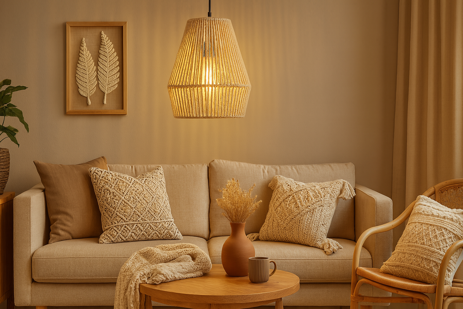 Rattan Seagrass Paper Raffia Kauna Grass Wicker Lamp Pendant Light -Alvina - Image 4