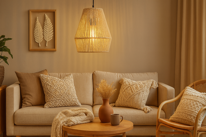 Rattan Seagrass Paper Raffia Kauna Grass Wicker Lamp Pendant Light -Alvina - Image 4