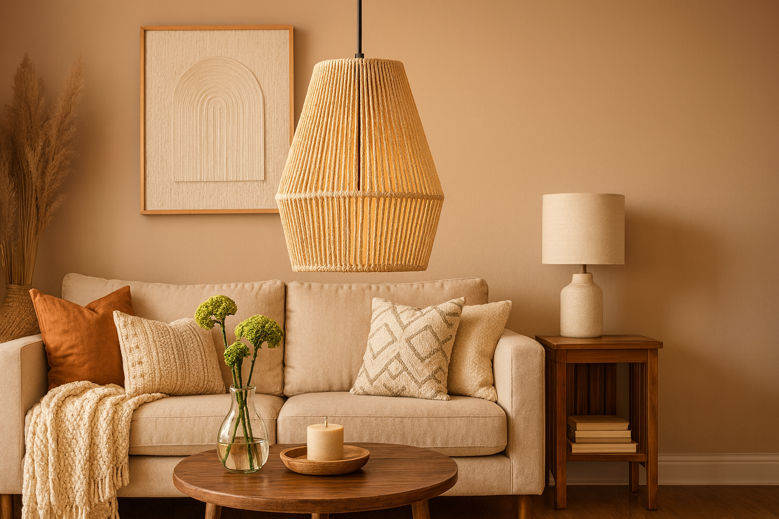 Rattan Seagrass Paper Raffia Kauna Grass Wicker Lamp Pendant Light -Alvina - Image 2