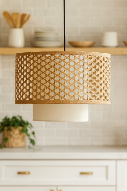 Bamboo Hanging lamp for Living Room | Rattan Pendant light | Cane ceiling light - Amari by Akway - Image 3