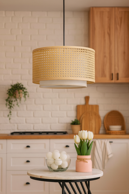 Rattan Hanging lamp for Living Room | Bamboo Hanging Lamp | Cane Pendant light - Anahita 12" Dia x 6" Height by Akway - Image