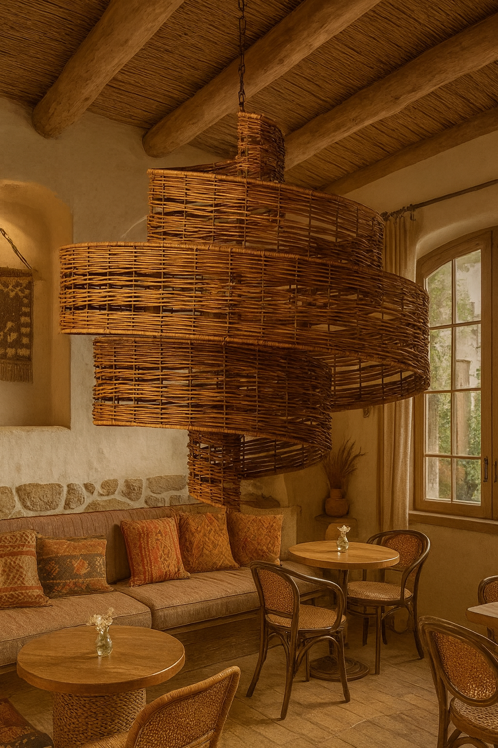 Bamboo Hanging lamp for Living Room | Rattan Pendant light | Cane ceiling light - Anaka by Akway - Image 4
