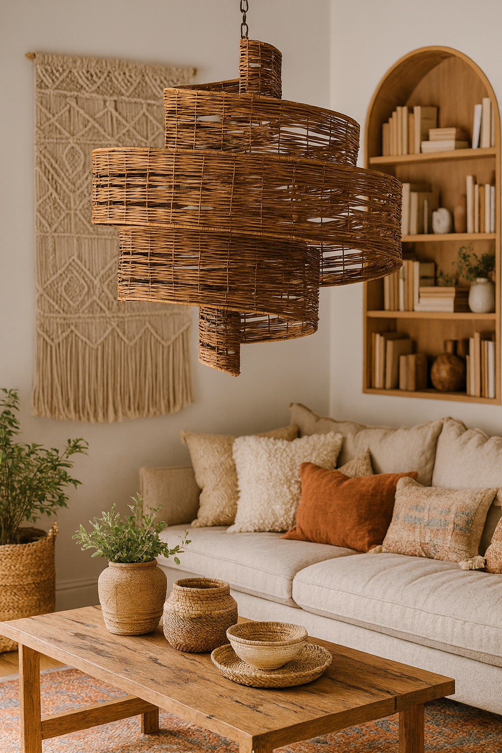 Bamboo Hanging lamp for Living Room | Rattan Pendant light | Cane ceiling light - Anaka by Akway - Image 2