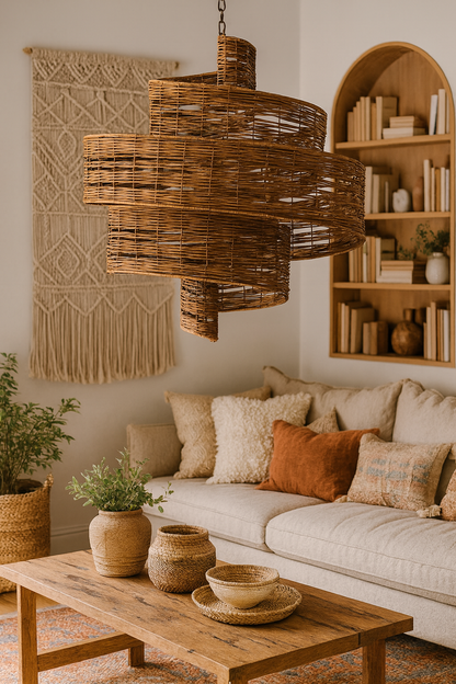 Bamboo Hanging lamp for Living Room | Rattan Pendant light | Cane ceiling light - Anaka by Akway - Image 2