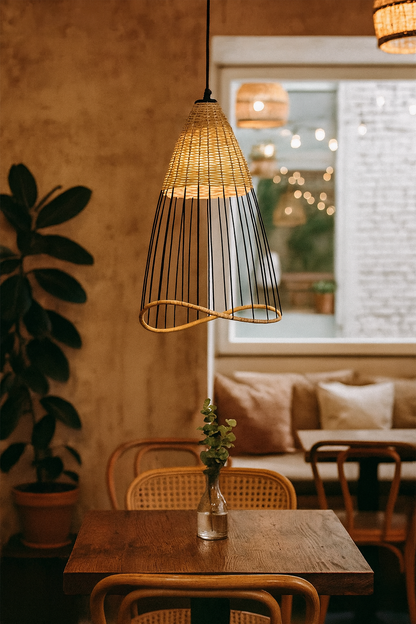Bamboo Hanging lamp for Living Room | Rattan Pendant light | Cane ceiling light - Angel by Akway - Image 2